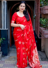 Sindoor red pure georgette crape saree.